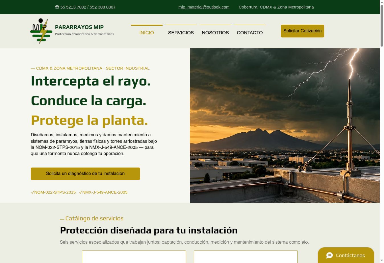 Captura real del sitio de Pararrayos MIP: sitio publicado